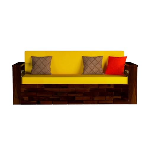 Image of Mamta Furniture Solid Wood Foster 3 Seater Sofa Cum Bed with 40 Density Cushions for Living Room, Three Seater Queen Size Sofa Bed for Home, Sofa Com Bed, Sheesham Wood Brown Finish