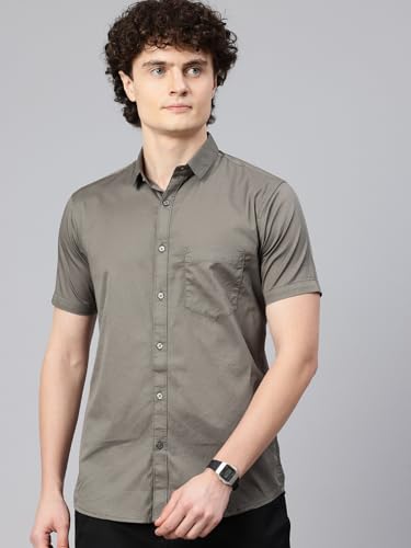 Image of Majestic Man Slim Fit Pure Cotton Half Sleeve Solid Casual Shirt
