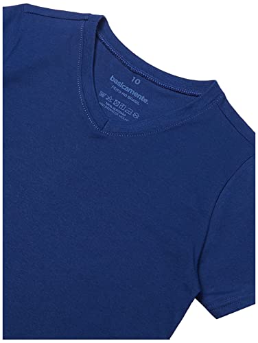 Camiseta basicamente. Lisa, criança-unissex, Azul, 10