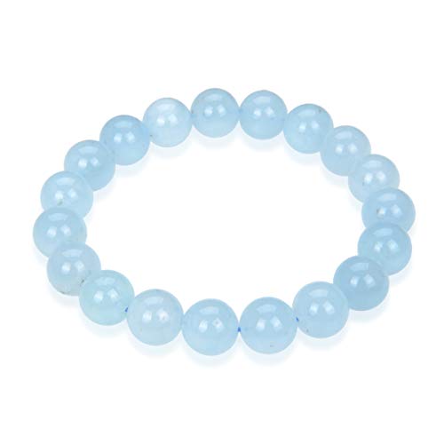 Natural Blue Aquamarine Gemstone Bracelet 7 inch Stretchy Chakra Gems Stones Healing Crystal