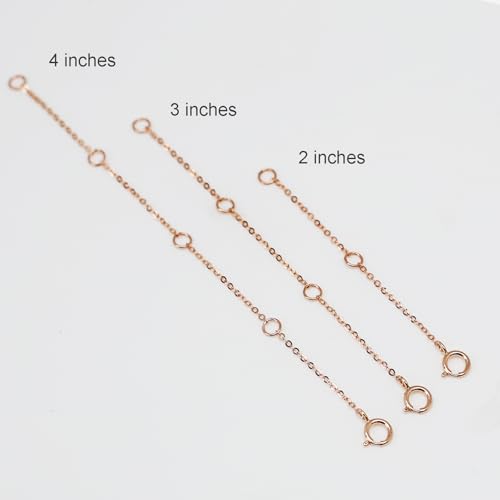 Image of 14K Solid Gold Necklace Extender Real Bracelet Extender 2 3 4 Inch Durable Adjustable Chain Gold Anklets Extension for Women 2 inch 3 inch 4 inch (14K Rose Gold-2 IN)