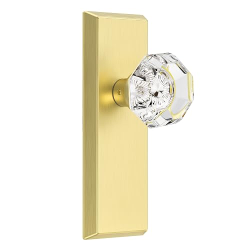 Image of Antique Crystal Dummy Door Knobs Interior, 2 Pack, Brushed Gold | Zinc Alloy & Crystal Glass Knob, Non-Turning Single Side Vintage Classic Door Knob for Bifold Hallway Interior Doors
