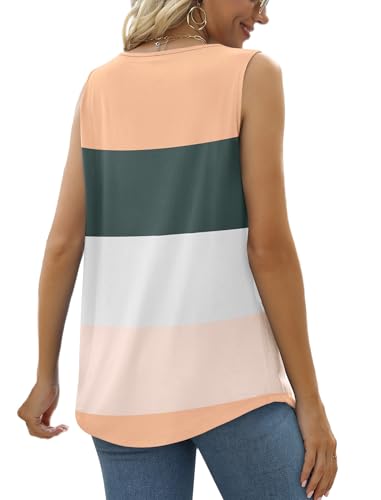 Image of Saloogoe Summer Tank Tops for Women Loose Fit Pleated Square Neck Sleeveless Tops Curved Hem Flowy