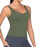 THE GYM PEOPLE Women's Longline Sports Bra Wirefree Padded Workout Yoga Tank Top Olive Green