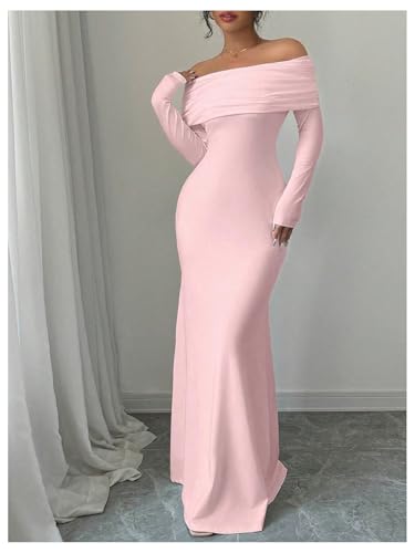 Image of SOLY HUX Women's Long Sleeve Off The Shoulder Bodycon Dress Elegant Maxi Dress Cocktail Prom Dresses