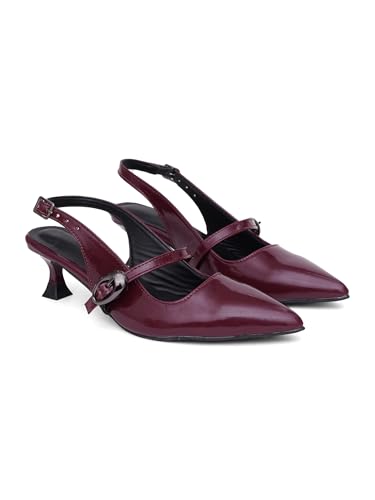 Image of TRYME Kitten Heel Sandals for Women | Pointed Toe Mules with Adjustable Strap | Elegant Comfort Heels for Office, Evening & Formal Occasions
