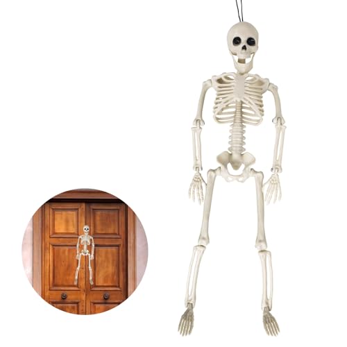 Esqueleto decorativo de 40 cm para Halloween, esqueleto de plástico para pendurar, esqueletos móveis de corpo inteiro, miniatura, para festa de Halloween, acessórios assustadores, casa assombrada,