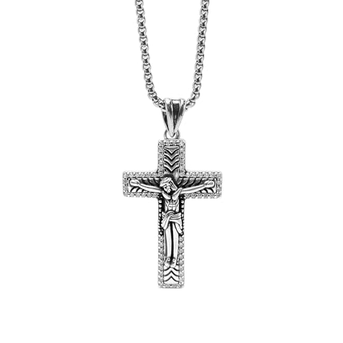 Collier croix de Jésus en cuivre et zircons, le cadeau religieux idéal avec boîte