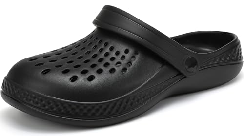 BARFULKER Clogs Herren Pantoletten Sommer Leicht Hausschuhe Atmungsaktiv Gartenschuhe rutschfest Weiche Strand Slippers Sandalen,(Schwarz,42/43 EU)