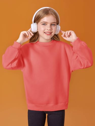 Image of Haloumoning Girls Oversized Crewneck Sweatshirts Kids Fleece Pullover Tops