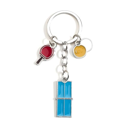 Table Tennis Keyring Cute Mini Creative Metal Keychain with Racket and Ball Sport Keyrings Gifts for Men Women Fans