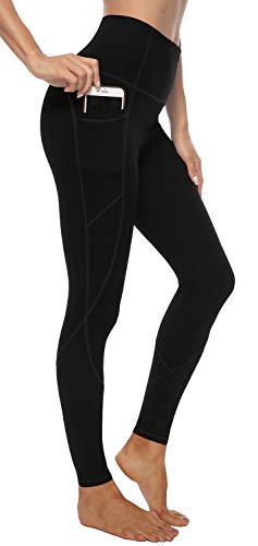 JOYSPELS Womens High Waisted Gym Leggings, Sports Running Workout Yoga Pants Leggings for Women with Pockets - Black - L