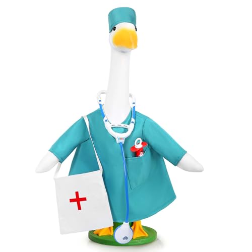 JcHrmers Doctor Porch Goose Outfits Healthcare Porch Goose Clothes Fits 23" Cement Plastic Goose Statue for Outdoor Lawn Garden Yard Medical Hospital School Classroom Decor (Blue)
