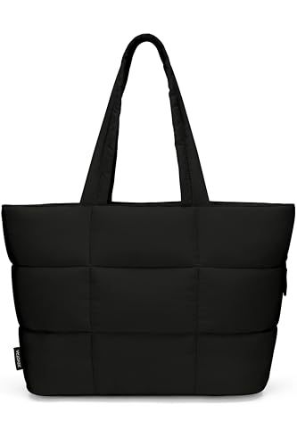 Puffer Tote Bag for Women, Large Quilted Puffy Handbag with Side Pockets Lightweight Shoulder Bag