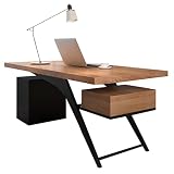 Bureau Informatique Bureau à Domicile Bureau d'ordinateur en Bois Massif, Mobilier de Bureau Simple et Moderne avec tiroirs, Support en métal Robuste et Panneau en pin de 5 cm (Size : 180x80x75cm)