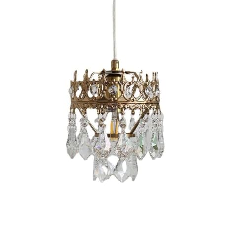 NHAUAOP Vintage Bronze Crystal Mini Chandelier Pendant Lighting, Elegant Crown