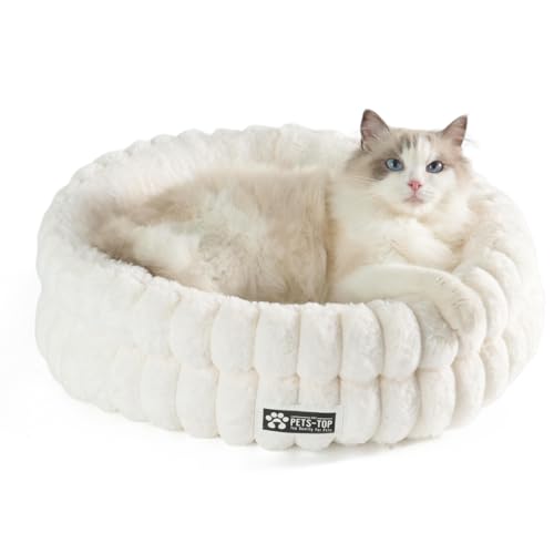 One PETS-TOP Cuccia per gatti soffici – Cuscino per gatti o cagnolino morbido e confortevole – Cat Bed antistress – dormire lenitivo rotondo e caldo (bianco, 50 cm)