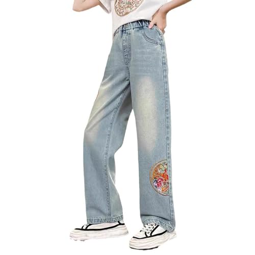Betadog Girls Wide Leg Jeans Girl's Print Cargo Pants Pocket Mid Waist Wide Leg Casual Jeans Cargo Pants for Girls