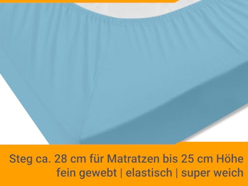 npluseins Jersey Spannbetttuch Baumwolle, 180x200-200x200 cm, Hellblau – Ansicht 5