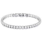 Chapado en platino | Chapado en oro rosa | Pulsera de tenis chapada en oro con cierre de plata de ley 925 | Cristales cuadrados brillantes de circonita cúbica de 4 mm | Para mujeres nupciales | En