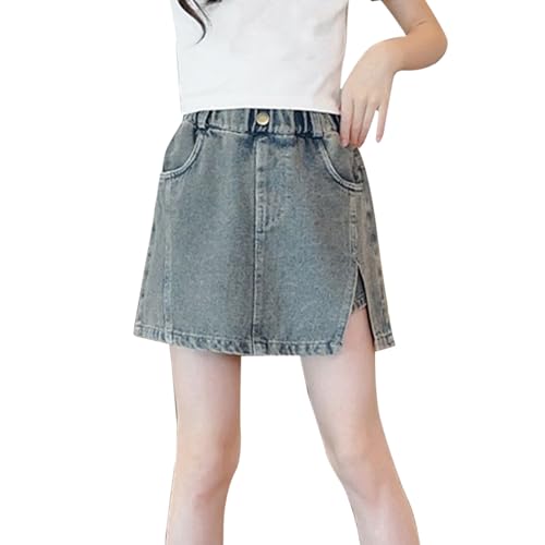 Teens Girl's Side Slits Denim Skirt Y2k Elastic High Waist A Line Jean Skirt with Pockets School Uniform Skorts for