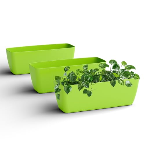 Image of YUCCABE ITALIA SHERA CABI Tray 16 INCH Plastic Flower Tray Pot Unbreakable Rectangular Planter Suitable for Home Garden Seedling Indoor and Outdoor (Green, Pack of 3)