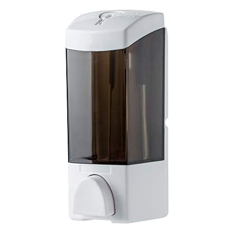 Adhesive Soap Dispenser 300ML, Drill Free with Adhesive or Wall Mount with Screws Hand Dispenser Shampoo Shower Gel Lotion Container Dispenser for Kitchen Bathrooms Gray Cover