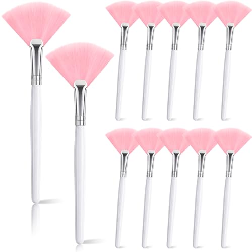 12 Pcs Facial Brushes & Esthetician Brush, Soft Fan Brushes (Pink)