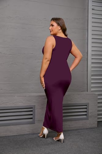 Image of YeGine Women Plus Size Sleeveless Bodycon Maxi Dresses Sexy Slim Tank Dresses