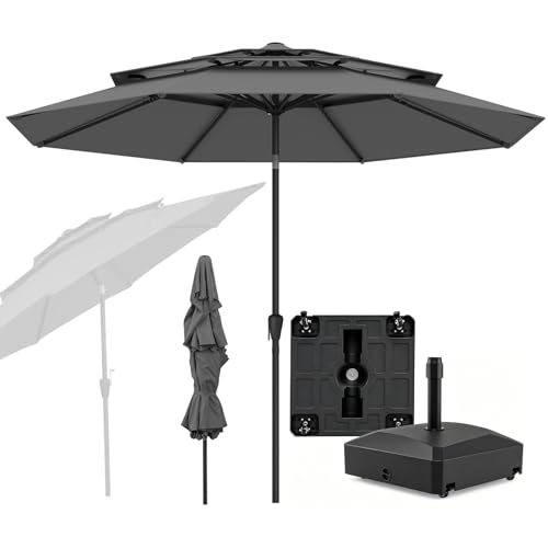 RELAX4LIFE Parasol Droit Inclinable 3M avec Pied à Roulettes | Parasol de Jardin Extéieur 3M | Toit Ventilé à 3 Couches | 8 Baleines | Protection Solaire...