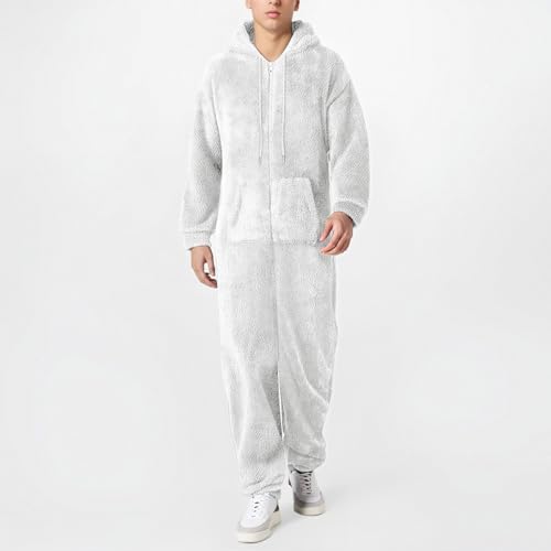 Onesie Adult For Men Relaxed Jumpsuits Pajamas Hooded Homewear Loose Fit Soft Plush Robes Plus Size Zipper Rompers2