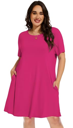 Image of elescat Plus Size Summer Dresses for Women Casual Short Sleeve Pockets Loose Oversized T Shirt Sundress 2026