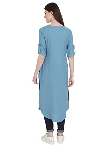 Image of Women's Rayon Solid Long-Length Kurti
