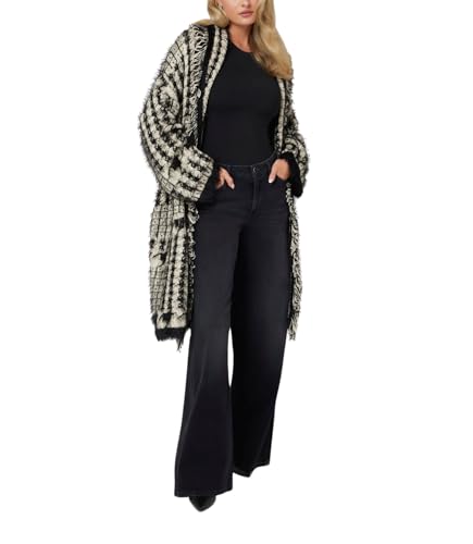 GUESS Women's Long Sleeve Fringed Patchwork Lee Cardigan