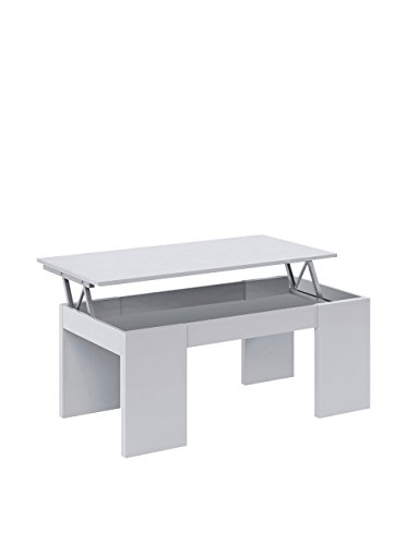 Ventemeublesonline Due-Home Innovations Kendra Table Basse Blanc avec Plateau Relevable Blanc