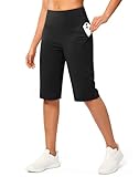 G Gradual Women's Bermuda Long Shorts 14" Knee Length Capris with Pockets High Waisted Athletic Casual Shorts for Women(Black,XL)