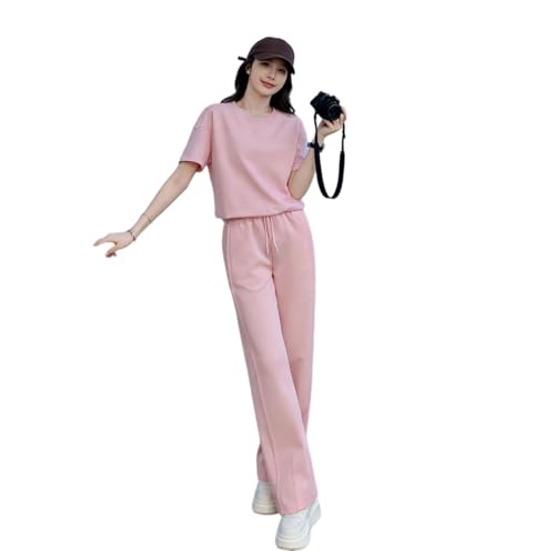 Sudadera de manga corta y pantalones de pierna recta de mezcla de algodón para mujer 4