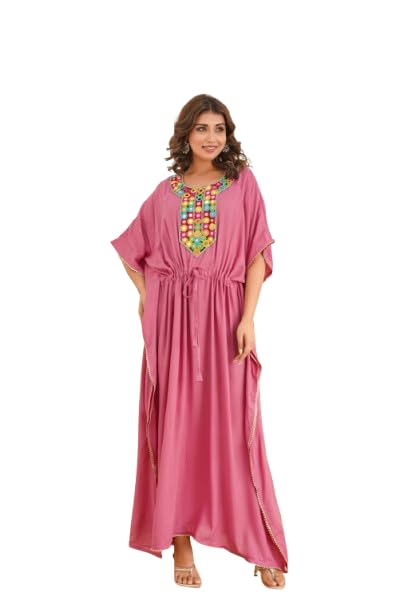 modi factory Boho Radiance Kaftan with Mirror Mosaic Neckline & Fluid Drape Long Kaftan..(Peach)-picture-35