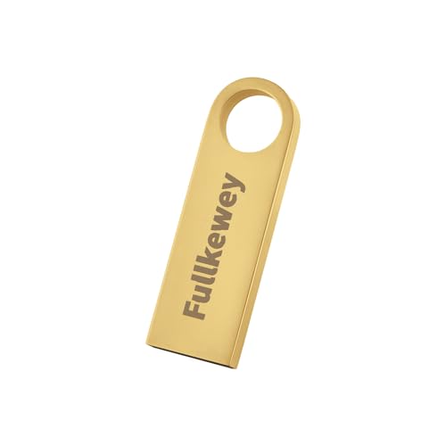 16G/32G/64G/128G Flash Drive, Fullkewey Sleek Metal USB 2.0, Metal Waterproof Compact Pen Drive,Thumb Drive, High Speed Memory Stick for PC Laptop Computer (Gold, 128, GB)