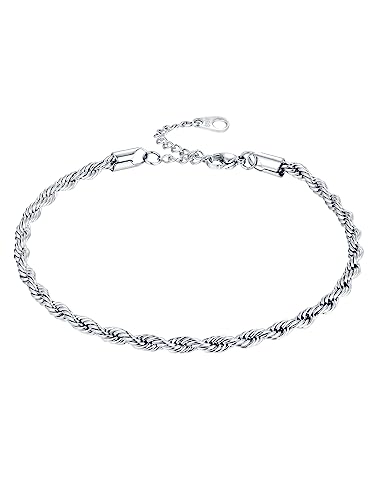 Image of FaithHeart Waterproof Ankle Bracelets for Women, 1 /2 /3Pcs Non Tarnish Stainless Steel Layered Anklet Set Paperclip Figaro Cuban Link Chain Dainty Summer Beach Jewelry Gift Adjustable Size