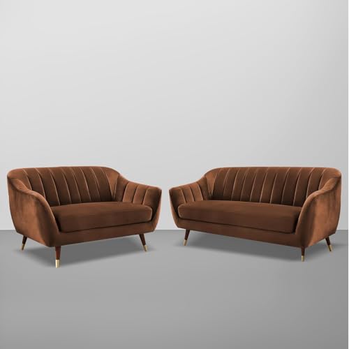 Image of Atticus 3+2 Seater Sofa Set for Living Room (Brown Colour) Premium Fabric Sofa