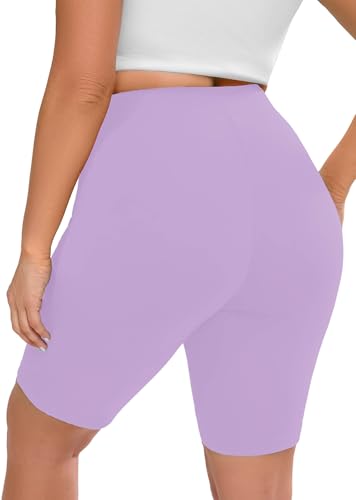 AusLook Plus Size Biker Shorts for Women 8" High Waisted Tummy Control Light Purple 3X Yoga Workout Shorts Soft Stretch Gym Running Shorts
