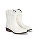 DREAM PAIRS Women's Cowboy Cowgirl Western Boots Embroidered Stitched Ankle Boots Square Toe Chunky Heel Fashion Short Booties with Zipper,Size 8,White,DWUMAB2511