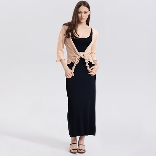 Women's 3/4 Sleeve Tie Open Front Sheer Mesh Lightweight Shrug Cardigan Knit for Dresses2