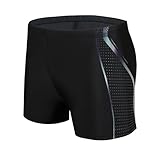 WHCREAT Badehose Herren Kurz Schwimmhose Eng Schnelltrocknende Badeshorts mit Kordelzug, Tech Schwarz L