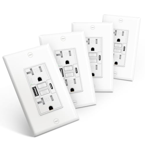 KRYNTO 4 Pack 20A GFCI Outlet with USB A&C Ports Self-Test TR White