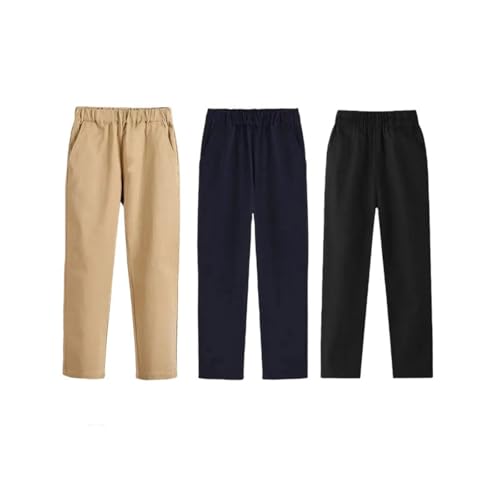 Boys Spring Fall Causal Pants School Pants Adjustable Elastic Waist Sweatpants Flat Front Straight Fit Trousers