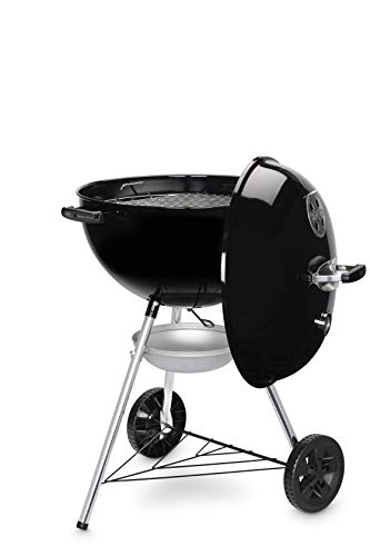 Weber Original Kettle E-5710 Holzkohlegrill/Porzellanemaillierter Deckel und Kessel, 57 cm Grillfläche, One-Touch-Reinigungssystem, Deckelthermometer, Dreibein-Ständer und Räder, Schwarz