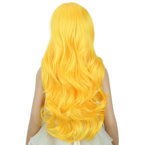 Image of PATTNIUM Yellow Wig for Kids Girls Long Wavy Curly Wig Yellow Middle Part Wigs Synthetic Costume Halloween Cosplay Wigs