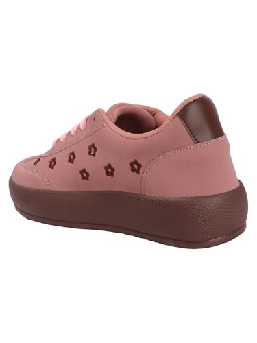 Image of TRYME Floral Platform Sneakers for Women | Lightweight Lace-Up Casual Shoes for College, Travel